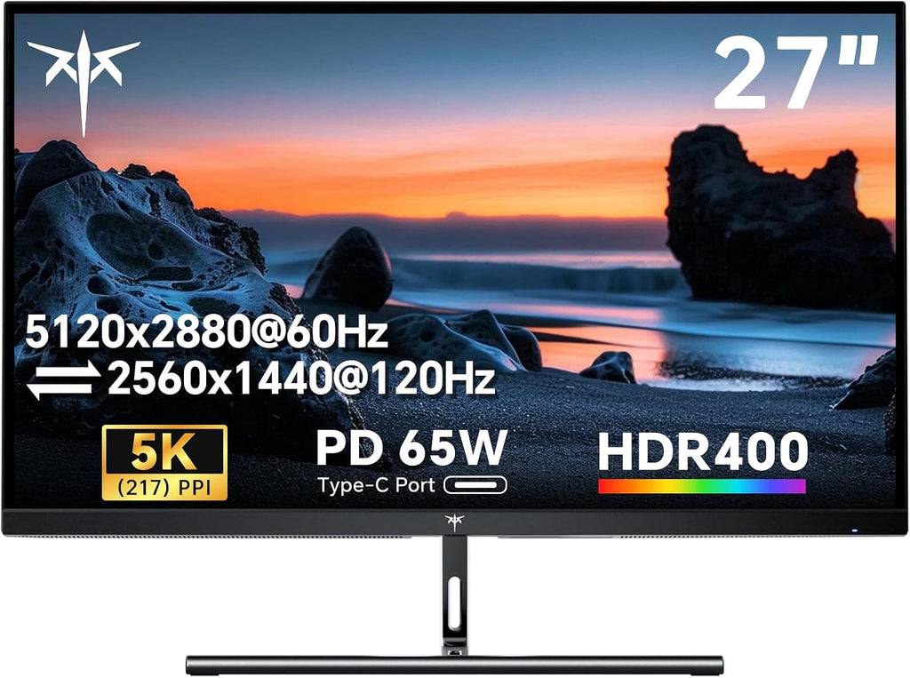 KTC 27 Inch 5K Monitor, 5120 x 2880 5K2K Monitor with 65W Type-C Port, Dual Mode Computer Monitors Compatible with Mac mini, IPS Panel, HDR 400, 217 PPI, 135% sRGB, Tilt, H27P3 (Renewed)