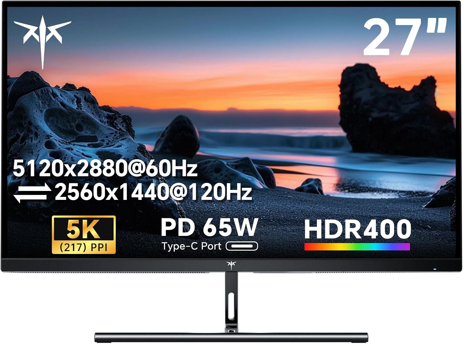 KTC 27 Inch 5K Monitor, 5120 x 2880 5K2K Monitor with 65W Type-C Port, Dual Mode Computer Monitors Compatible with Mac mini, IPS Panel, HDR 400, 217 PPI, 135% sRGB, Tilt, H27P3 (Renewed)