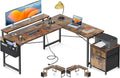 AODK 55' L Shaped Computer Desk, Office Desk with 2 Drawers File Cabinet, Power Outlet and Adjustable Monitor Stand, Reversible Corner Desk with Storage Bag, Vintage