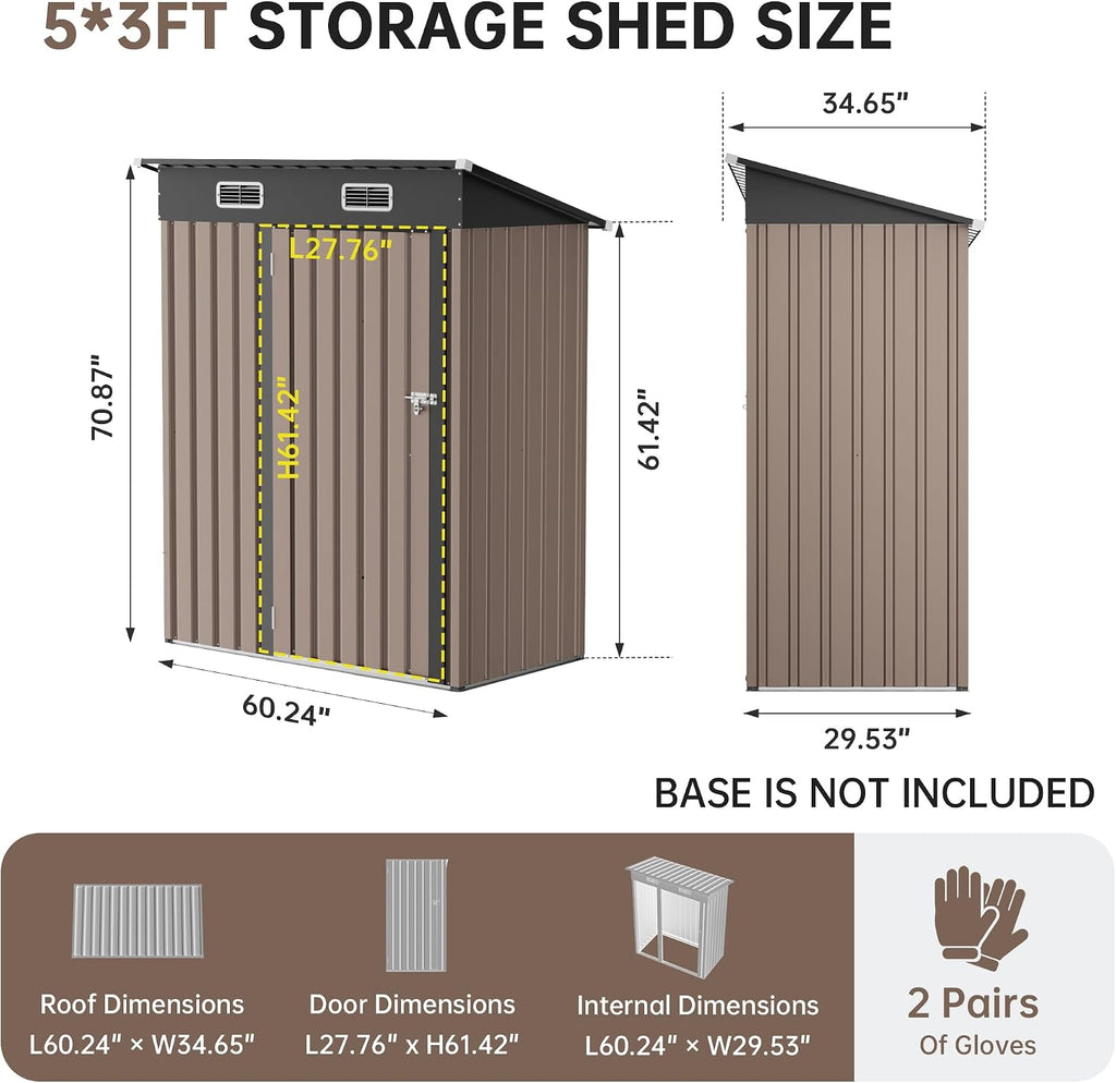Lockable Metal Garden Shed, 5x2.5 FT Outdoor Metal Storage Sheds Multi-Used, Vertical Outdoor Steel Storage Sheds, Compact Metal Tool