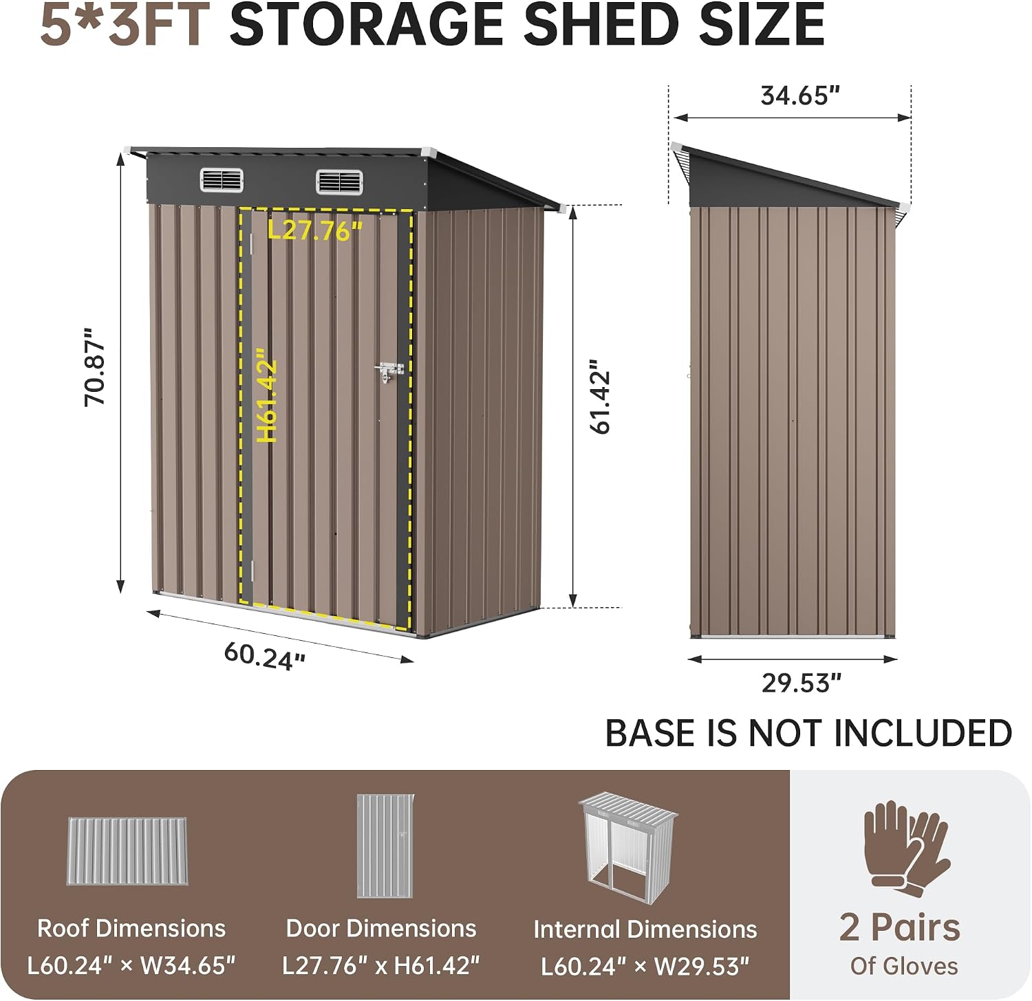 Lockable Metal Garden Shed, 5x2.5 FT Outdoor Metal Storage Sheds Multi-Used, Vertical Outdoor Steel Storage Sheds, Compact Metal Tool