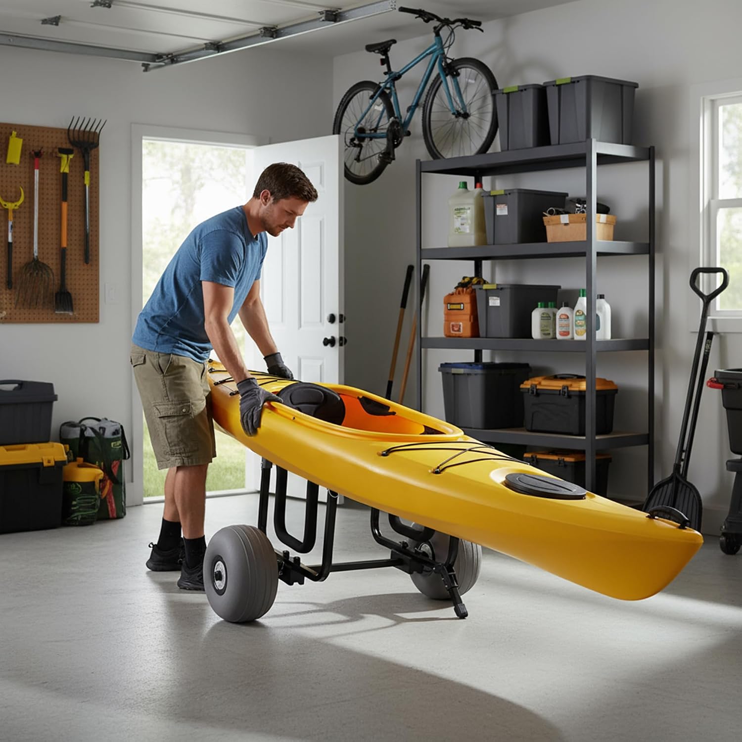 Kayak Cart, Detachable Kayak Dolly Cart Paddle Board Cart with 11' Balloon Wheels for All Terrain