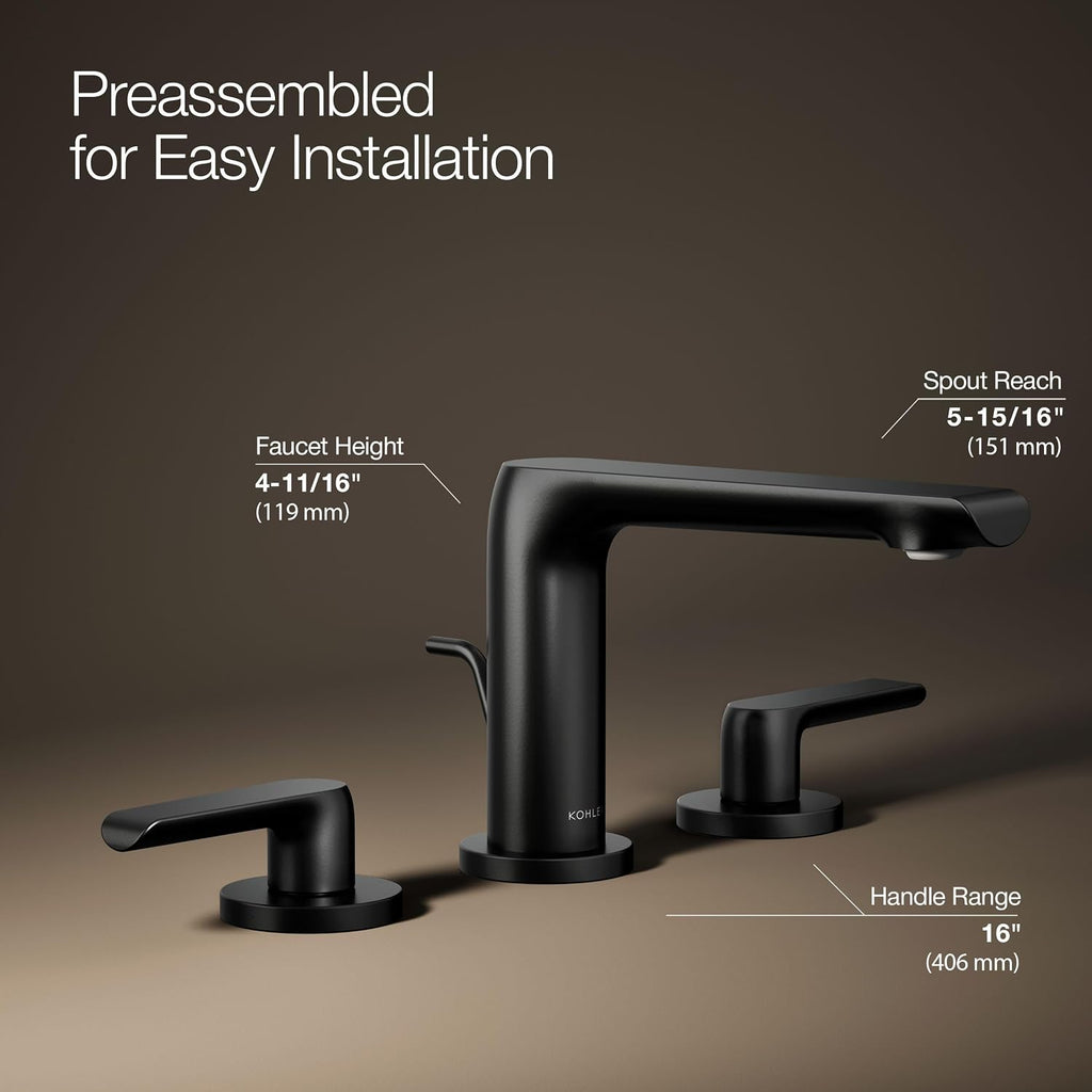 Kohler 97352-4-BL Avid® Widespread Bathroom Sink Faucet, 1.2 gpm, Matte Black