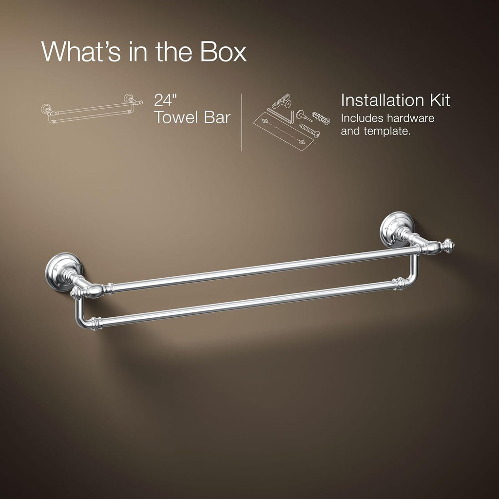 Kohler 72570-CP Artifacts® 24' Double Towel bar, Polished Chrome