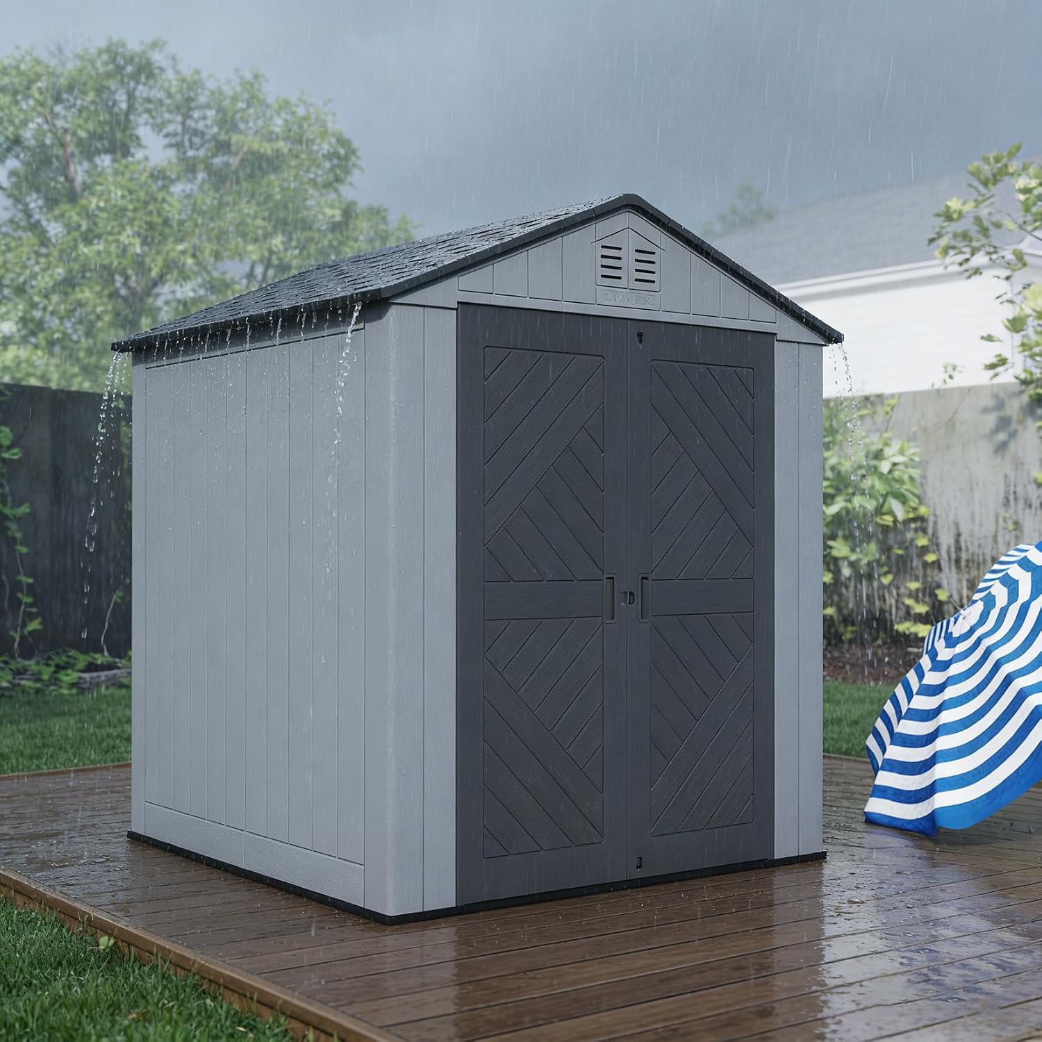 ZZM Outdoor Storage Shed 6x6 Ft, All-Weather Resistant Resin Garden Sheds & Outdoor Storage Clearance with Floor and Windows, Double-Layer Plastic Tool Shed for Backyard, Patio & Lawn (Gray)