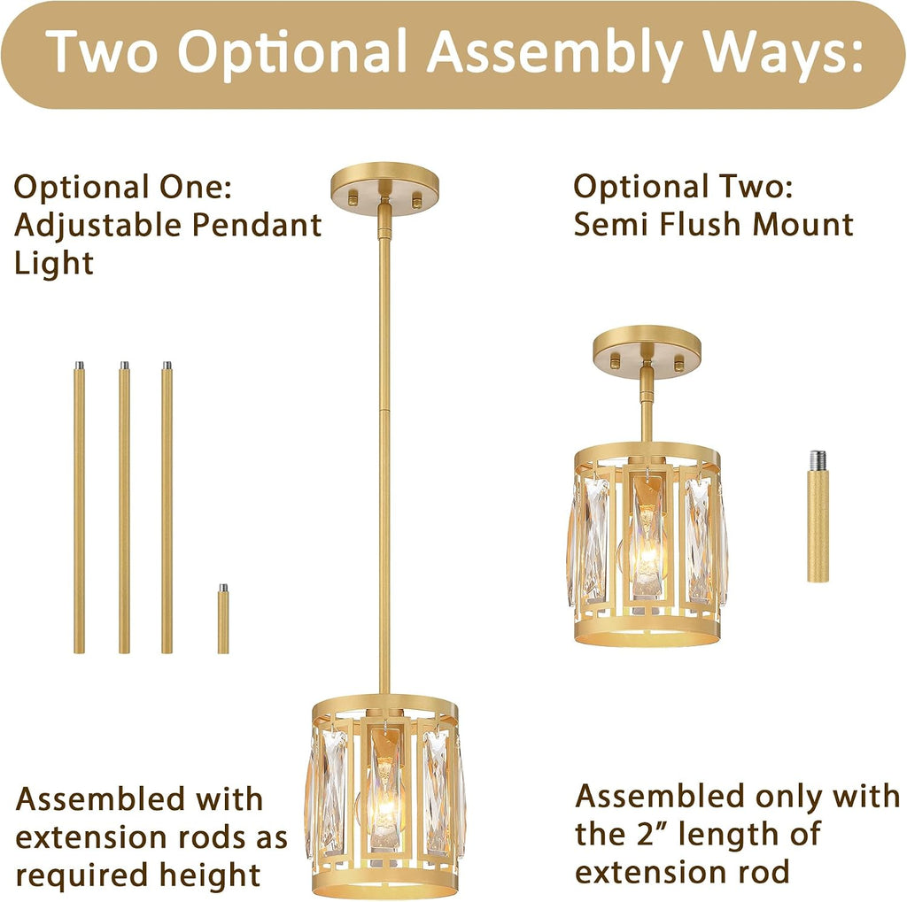 3-Pack Pendant Light Fixtures with K9 Crystals, Kitchen Island Lighting, Dining Room Light Fixture, Mini Chandelier for Kitchen Lights Ceiling, Foyer Lighting Fixtures, Gold Light Fixture