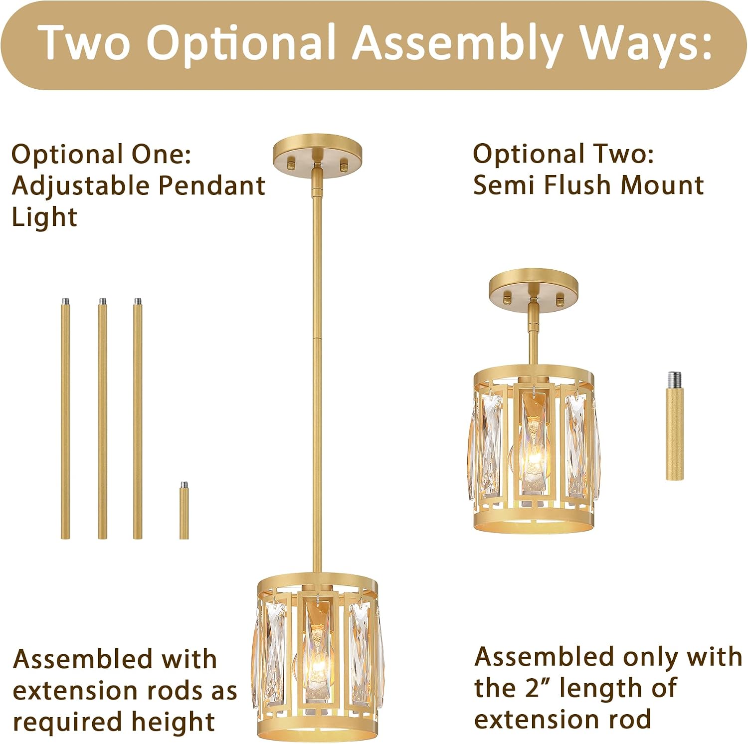 3-Pack Pendant Light Fixtures with K9 Crystals, Kitchen Island Lighting, Dining Room Light Fixture, Mini Chandelier for Kitchen Lights Ceiling, Foyer Lighting Fixtures, Gold Light Fixture