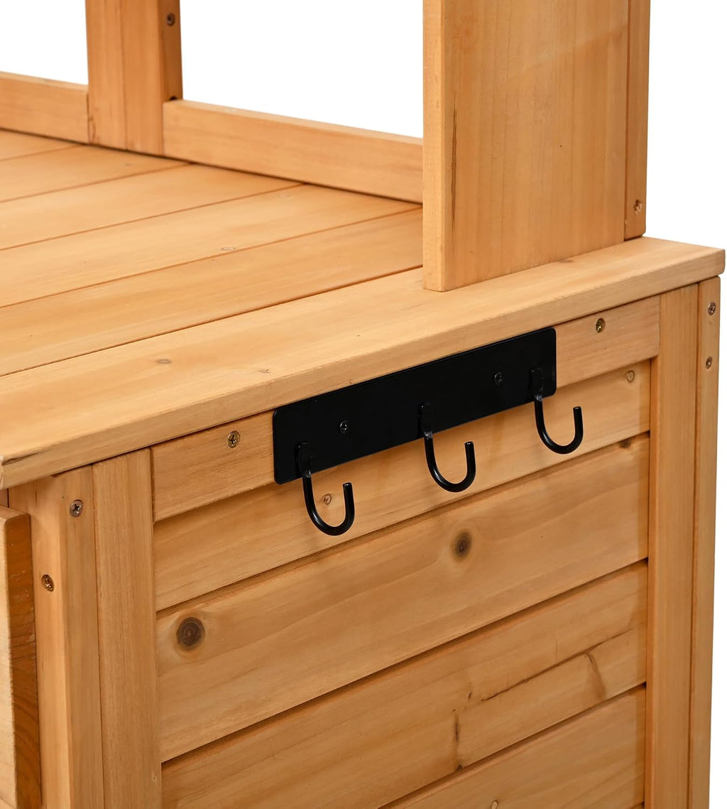Harper & Bright Designs 65.7'' H Tall Garden Potting Bench Table with Hutch,Patio Storage Workstation with 3 Shelves,6 Drawers,2 Bottom Cabinets&Side Hooks for Mudroom,Doorway, Natural