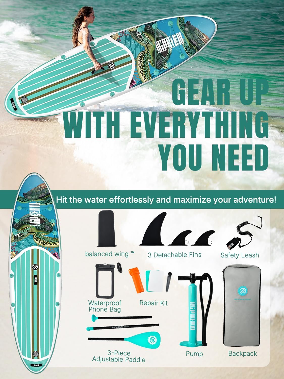 Niphean Inflatable Stand Up Paddle Board with Stabiltrac Fin Design and SUP Accessories & Niphean Dog Pool Ramp(Full-Coverage Non-Slip Deck)