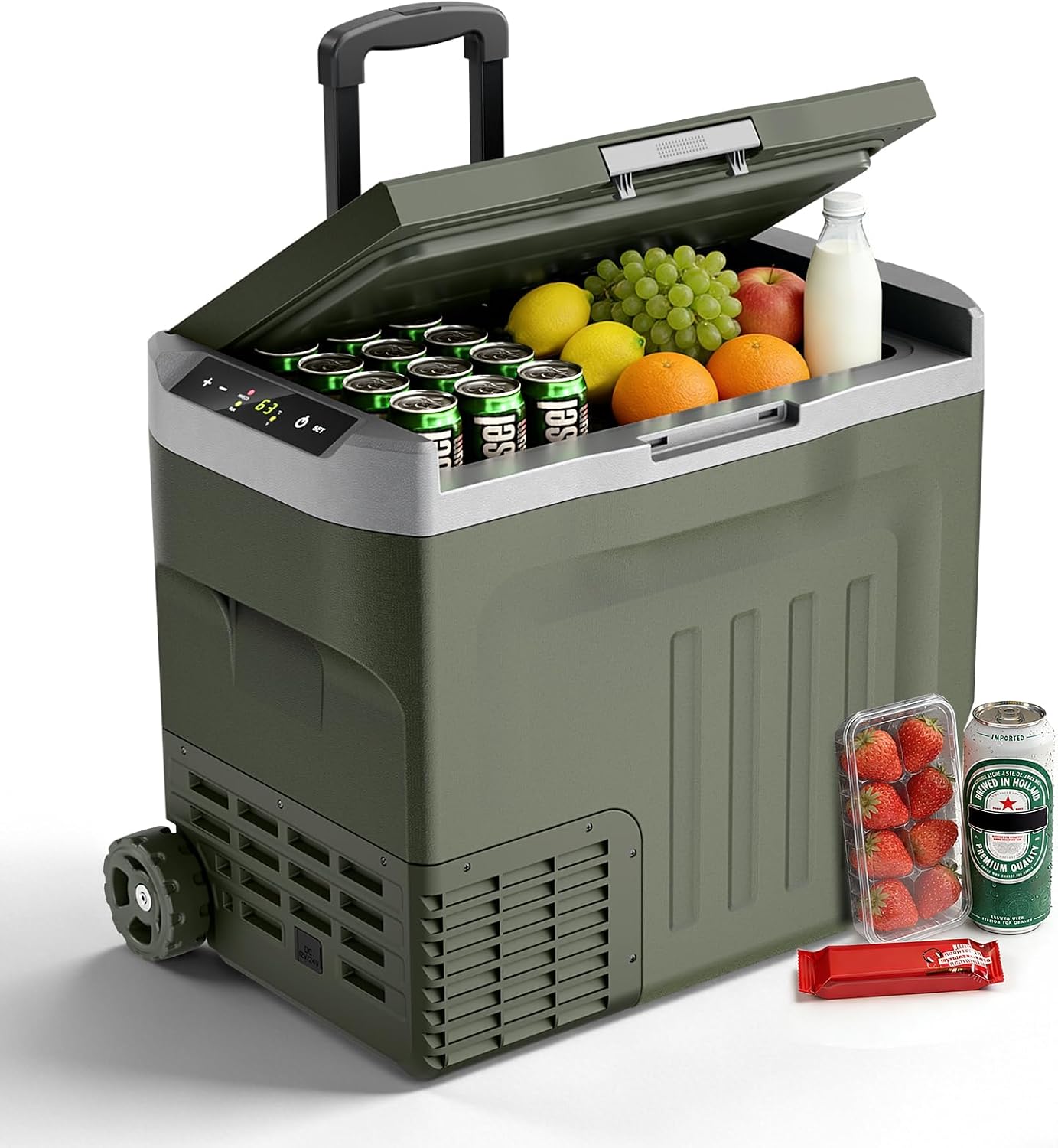Electactic 12V Portable Refrigerator, 42 Quart(40L) Electric Cooler for Car Dual-Voltage 12V/24V DC Car Fridge, -4°F to 68°F Portable Freezer With Wheels, Truck, RV, Camping, Home, Road Trips，Green