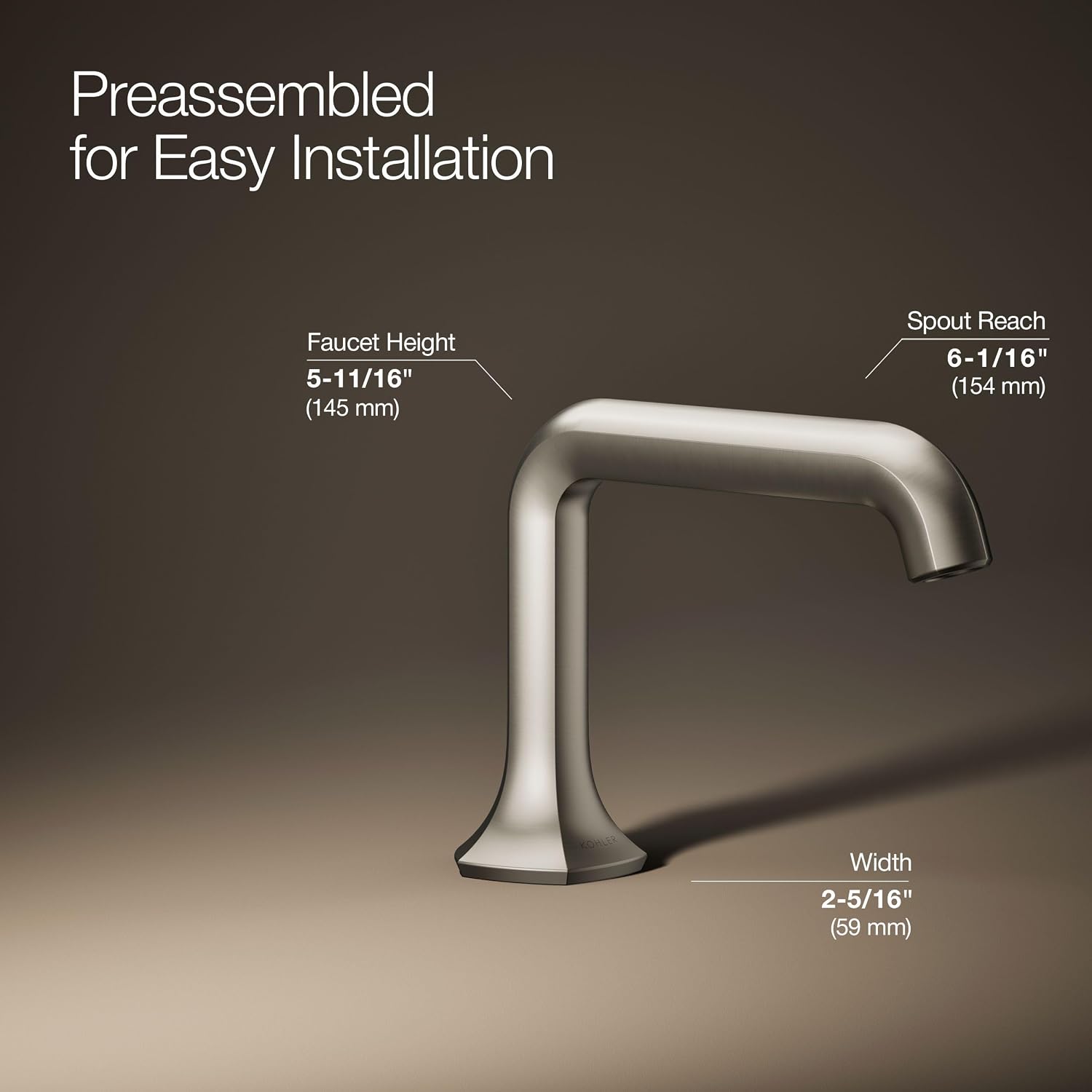 Kohler 27009-BN Occasion® Bathroom Sink Faucet spout with Straight Design, 1.2 gpm, Vibrant Brushed Nickel
