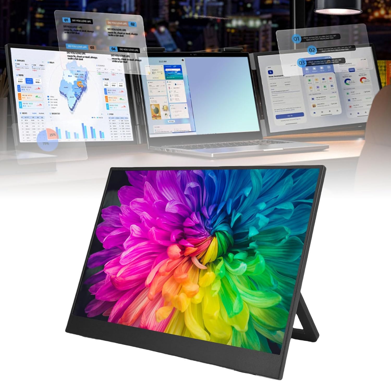 Yoidesu 14in Computer Display, 1920x1200 60Hz Laptop Screen Extender with 2 USB Type C and HD Multimedia Interface Ports, 178° 1500:1, for Tablet PC