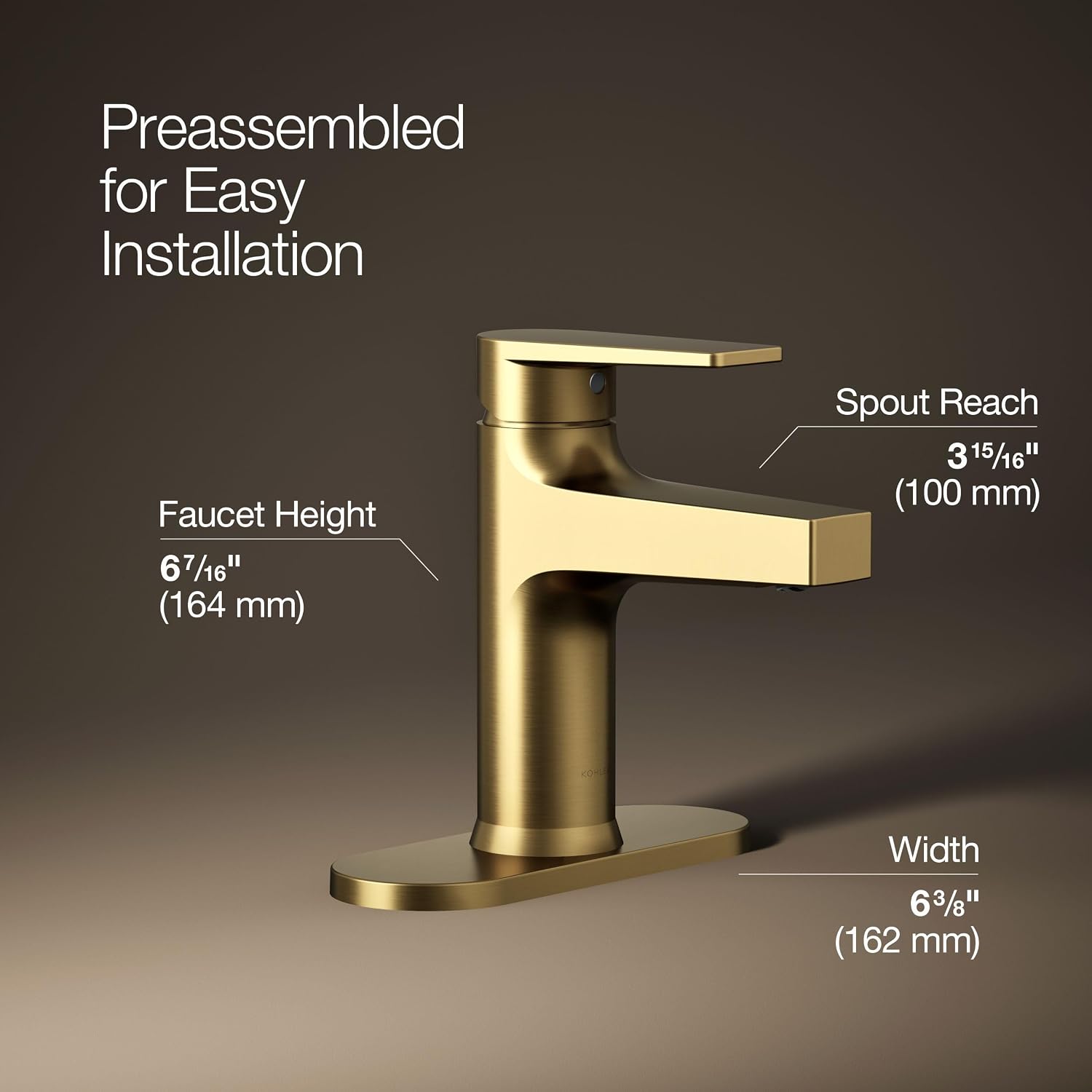 Kohler 74021-4-2MB Taut® Single-Handle Bathroom Sink Faucet, 1.2 gpm, Vibrant Brushed Moderne Brass