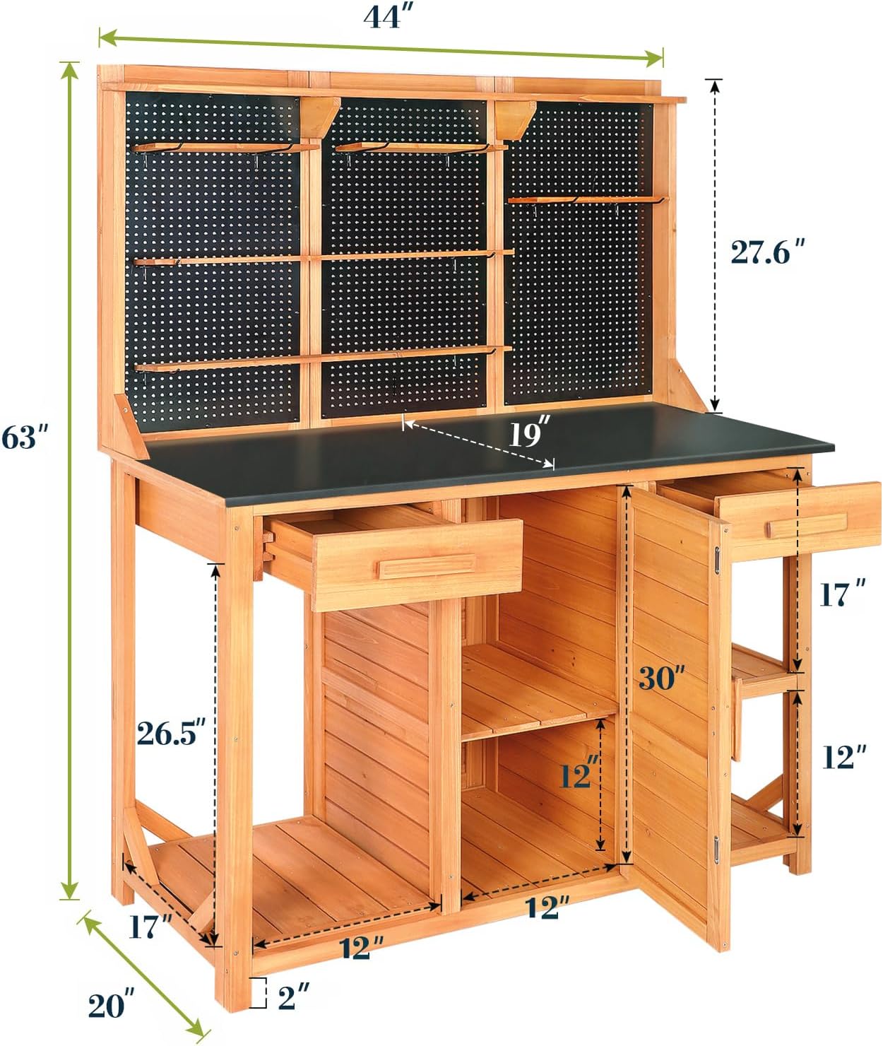 Agitree Outdoor Garden Potting Bench, Horticultural Wooden Workstation Table with Storage Drawer, Cabinet, Metal Pegboard, Adjustable Hooks and Shelves for Backyard, Patio, Greenhouse