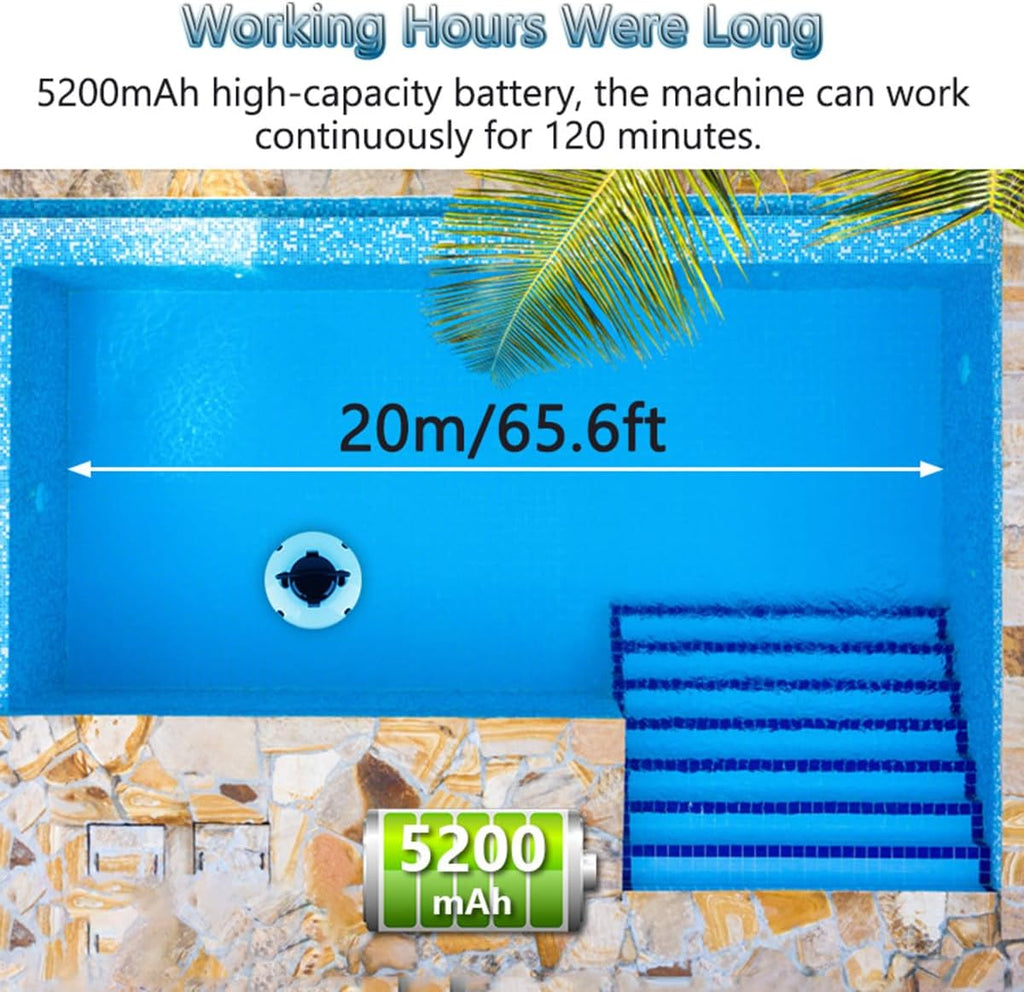 Cordless Robotic Cleaner Automatic In Ground Pool Cleaning Kit with 5200mah Battery & Powerful Dual Motors Underwater Cleaner (120 Mins Runtime)