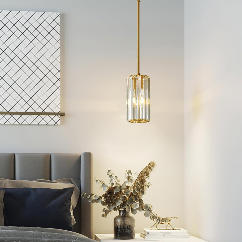 Gold Pendant Lighting Modern Pendant Light Mini Crystal Chandeliers Adjustable Pendant Light Fixture for Kitchen Island Dinning Room Corridor Bedroom(Gold 3-Pack)