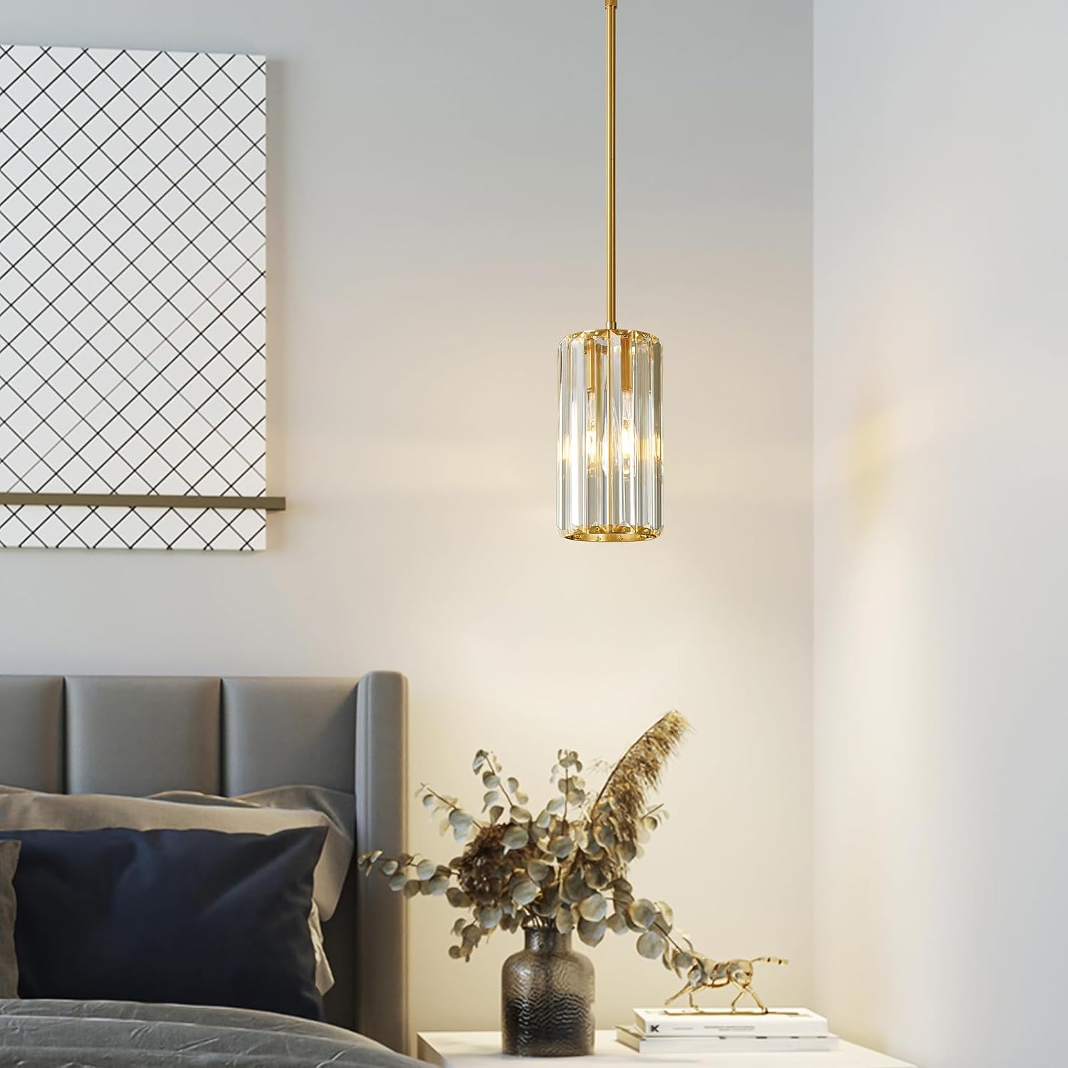 Gold Pendant Lighting Modern Pendant Light Mini Crystal Chandeliers Adjustable Pendant Light Fixture for Kitchen Island Dinning Room Corridor Bedroom(Gold 3-Pack)