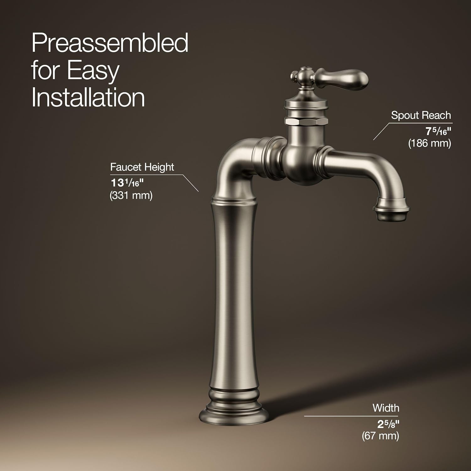 Kohler 72763-9M-BN Artifacts® Gentleman's® Single-Handle Bathroom Sink Faucet, 1.2 gpm, Vibrant Brushed Nickel