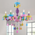 6-Light Children Crystal Chandeliers, Modern Design Rainbow Colorful Pendant Light Fixture for Bedroom, Dining Room, D23×H33~71 inch(Adjustable Height), Macaron Color Finish & K9 Crystal