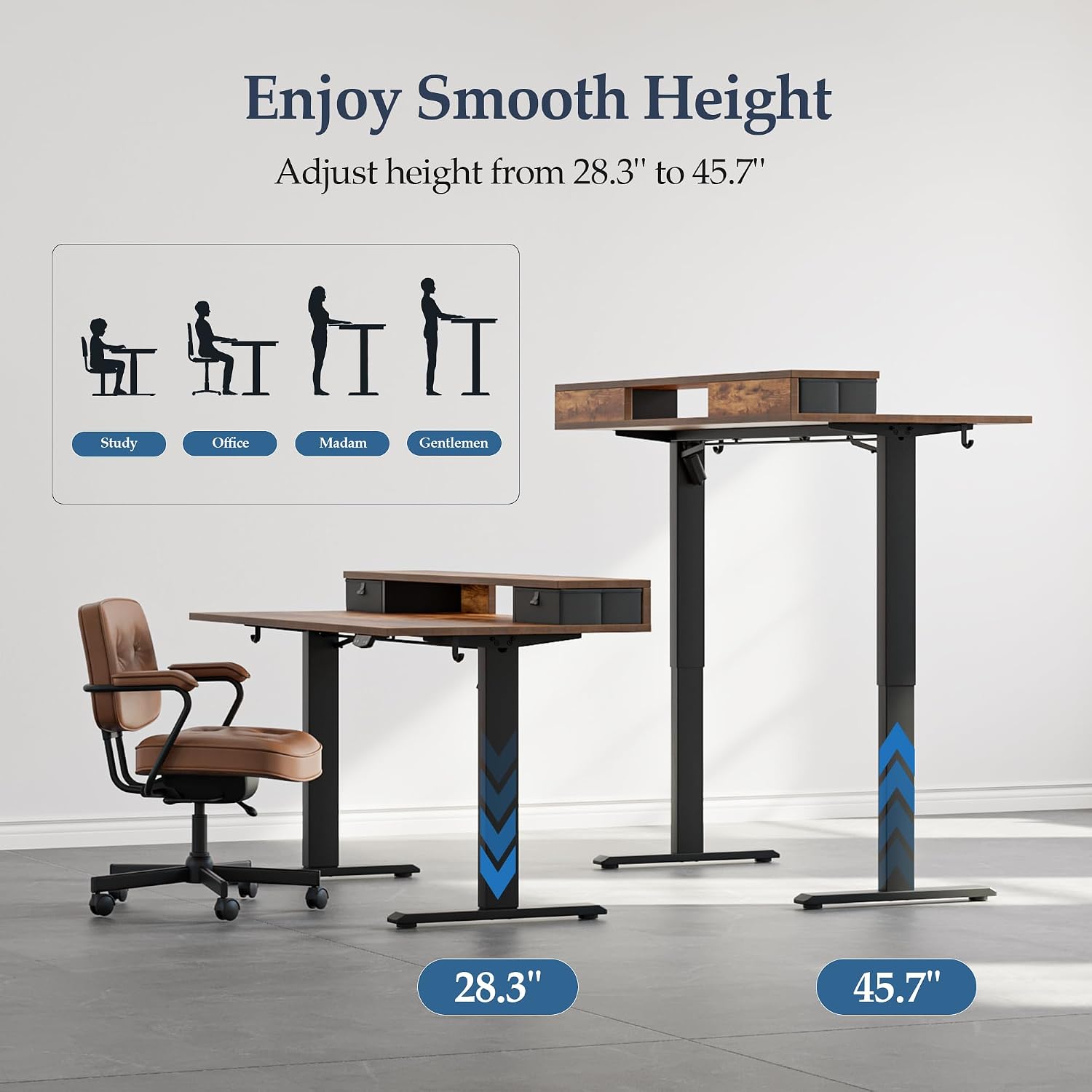 Klicelor 48 x23 Inch Electric Standing Desk with Drawers, Adjustable Height Small Sit Stand Desk for Home Office, Compact Computer Workstation with Storage– Rustic Brown