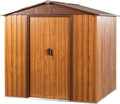 CHUNLY 6' x 5.5' Outdoor Metal Storage Shed with 2 Double Hinged Door & Floor Base, Tool Shed Woodgrain Outdoor Storage Lockable Garden Shed Storage Room for Patio Backyard Lawn Brown