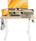 Claiks Standing Desk with Drawers, Adjustable Stand Up Electric Small Standing Desk Adjustable Height with Storage Shelf and Splice Board, 40 Inch, Natural