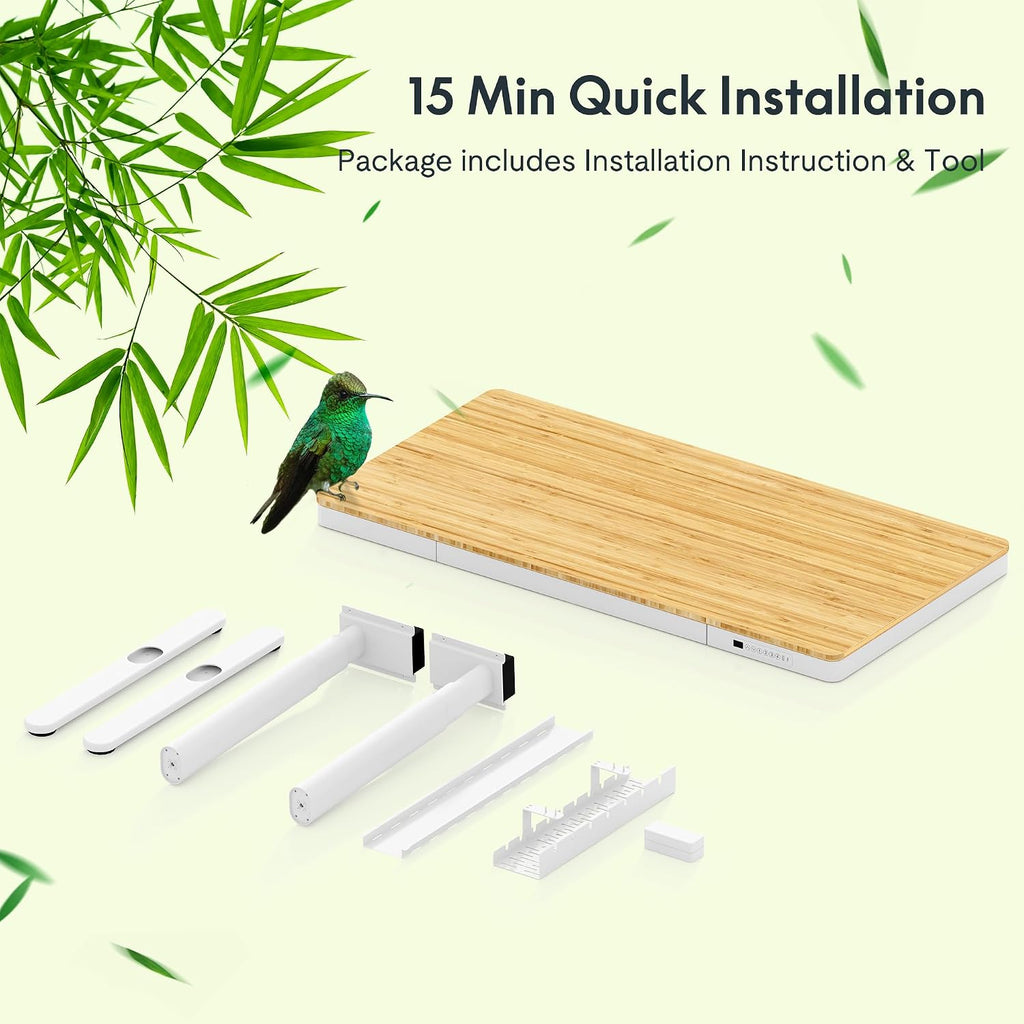 FLEXISPOT Q8 55' Bamboo Standing Desk, Dual Motor 3 Stages Adjustable Height Electric Computer Workstation w/Wireless Charging, Drawer, Quick Install, 220lbs Capacity (Bamboo Tabletop + White Frame)