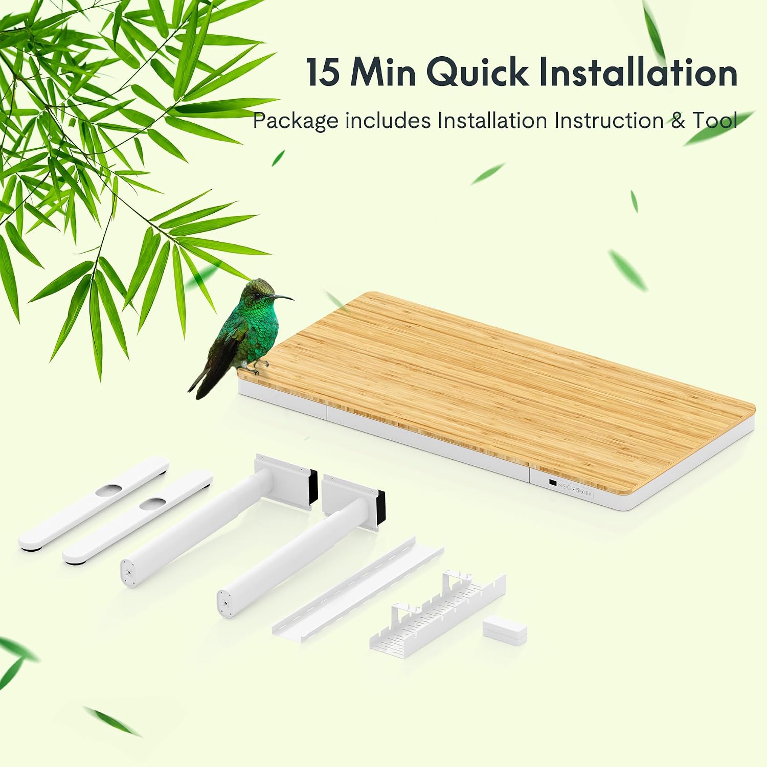 FLEXISPOT Q8 55' Bamboo Standing Desk, Dual Motor 3 Stages Adjustable Height Electric Computer Workstation w/Wireless Charging, Drawer, Quick Install, 220lbs Capacity (Bamboo Tabletop + White Frame)