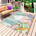 Cute Easter Bunny Outdoor Rug for Patio/Deck/Porch, Non-Slip Large Area Rug 6 x 9 Ft, Eucalyptus Leaves Colorful Eggs Wooden Indoor Outdoor Rugs Washable Area Rugs, Camping Rug Carpet Runner
