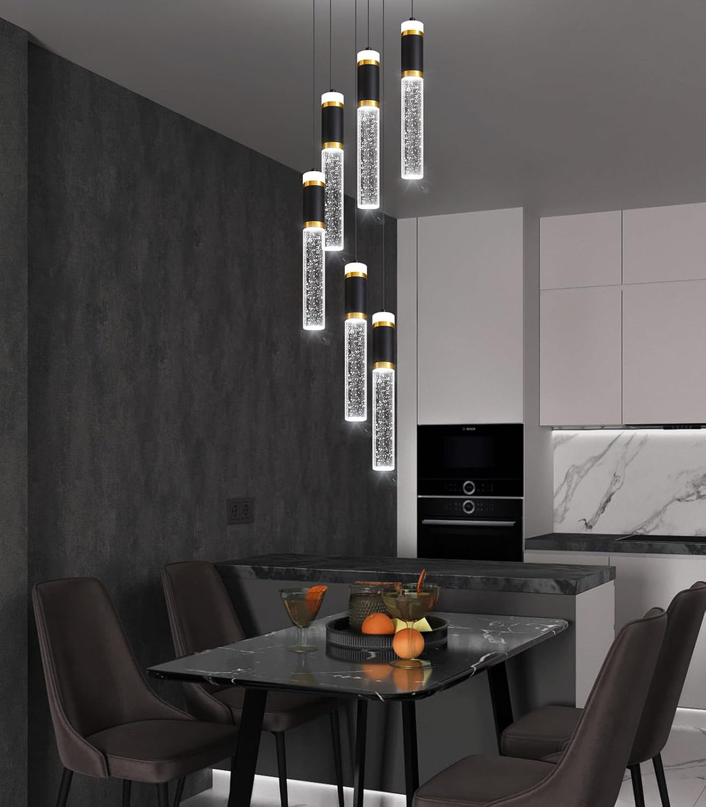 6-Lights Modern Crystal Spiral Chandelier for Staircase High Ceiling Chandeliers Bubble Pendant Lighting Hanging Light Fixture Flush Mount for Living Room Foyer Entryway