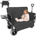 3-in-1 Folding Wagon with Bench Seat – 500lbs Capacity,Reinforced Carbon Steel Frame, 180L Cargo Space– Perfect for Camping, Beach, Outdoor Events & Heavy-Duty Hauling (Black + Cup Holder)