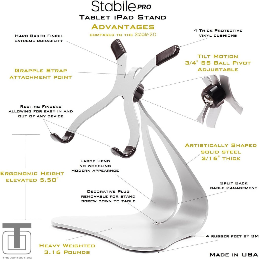 Thought Out Stabile Pro Pivoting iPad Stand - White - Made in USA - Compatible with Apple iPad