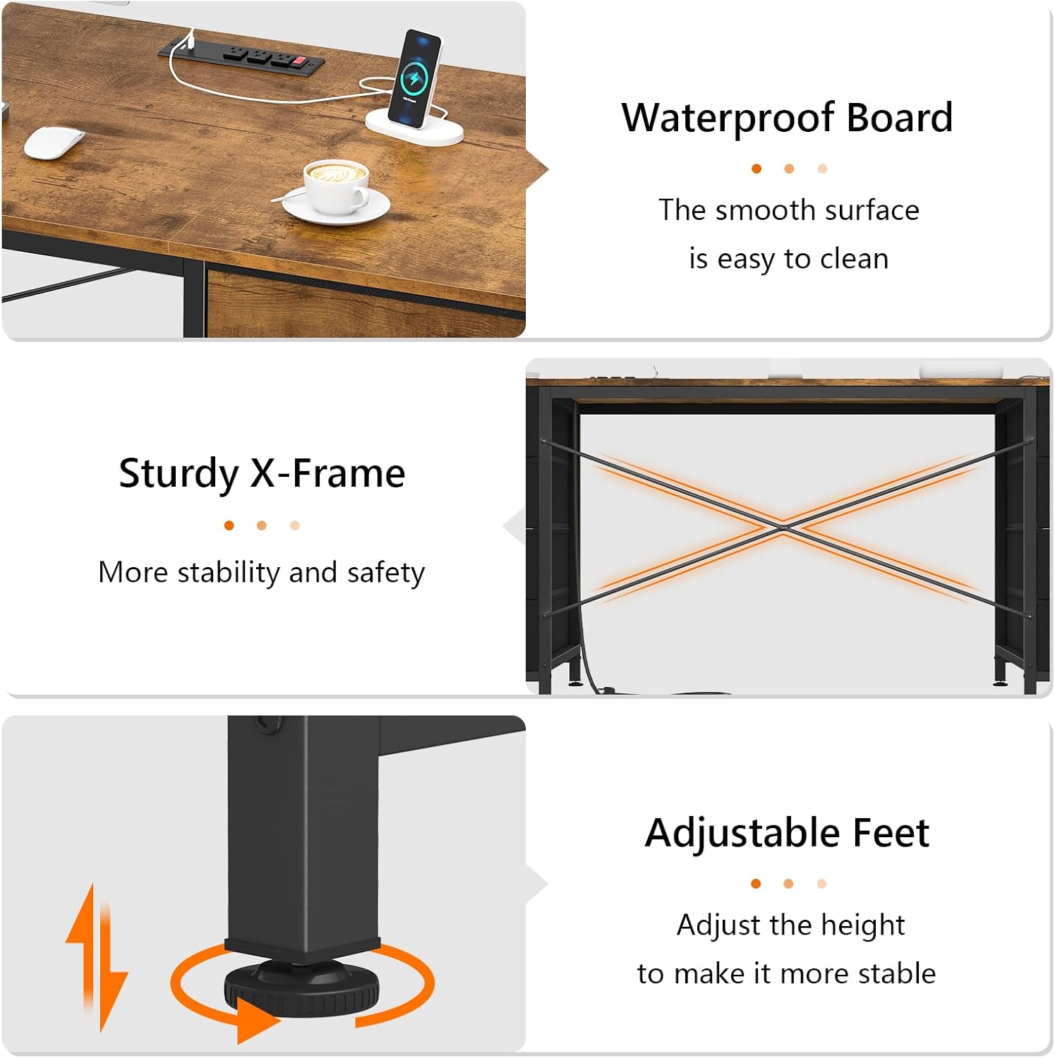 YOMILUVE 60 Inch Computer Desk with 8 Drawers, Home Office Desk with Power Outlets, Work Study Gaming Desk with 8 Fabric Drawers, Rustic Brown