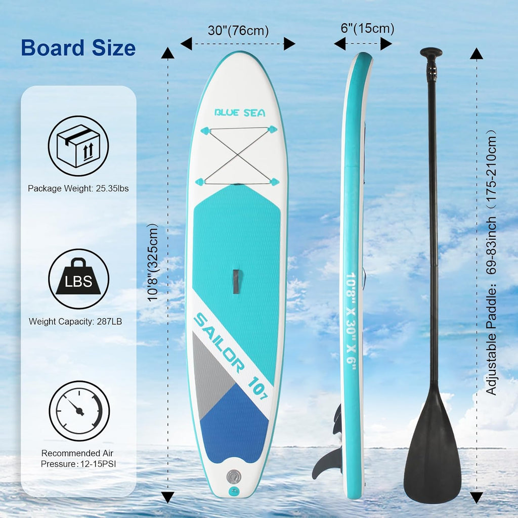 Inflatable Stand up Paddle Board, Extra Wide SUP, with Premium Paddleboard Accessories, Hand Pump, Backpack, Adult & Youth, for Yoga Fishing Paddling