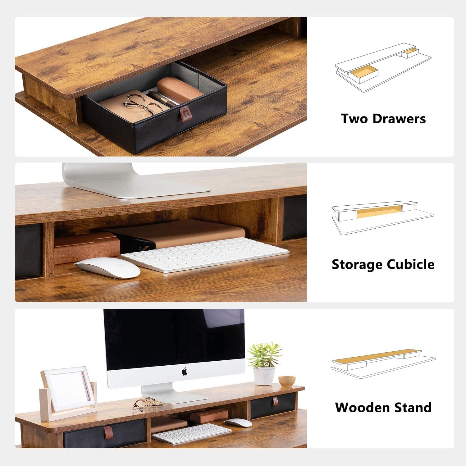 FEZIBO 48 x 24 Inch Height Adjustable Electric Standing Desk with Double Drawer, Stand Up Table with Storage Shelf, Sit Stand Desk, Rustic Brown