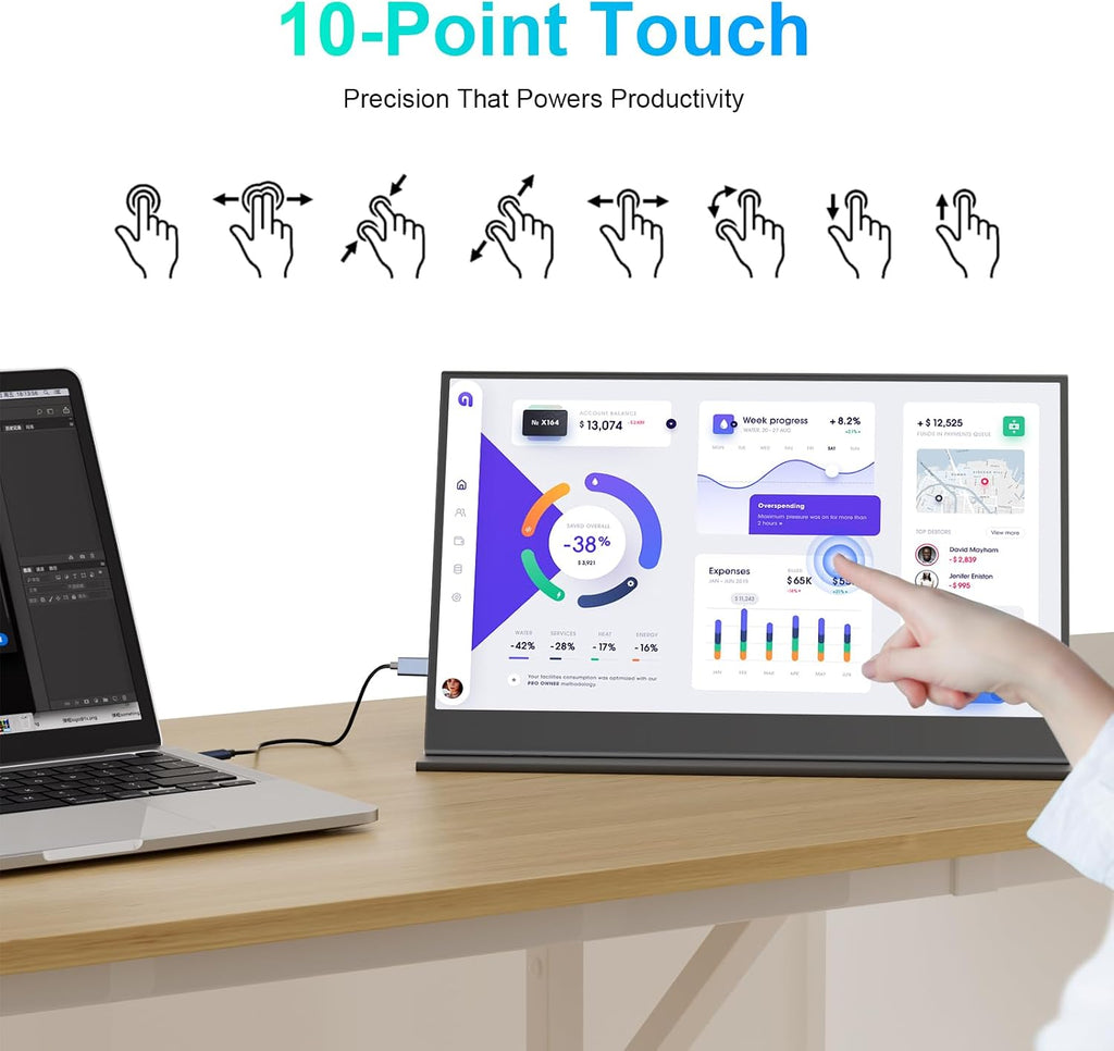 UFYQL Touchscreen Portable Monitor 15.6-Inch, 1080P FHD IPS Display with Magnetic Case, HDMI & USB-C Plug&-Play, Laptop External Monitor for Laptop, MacBook，PC