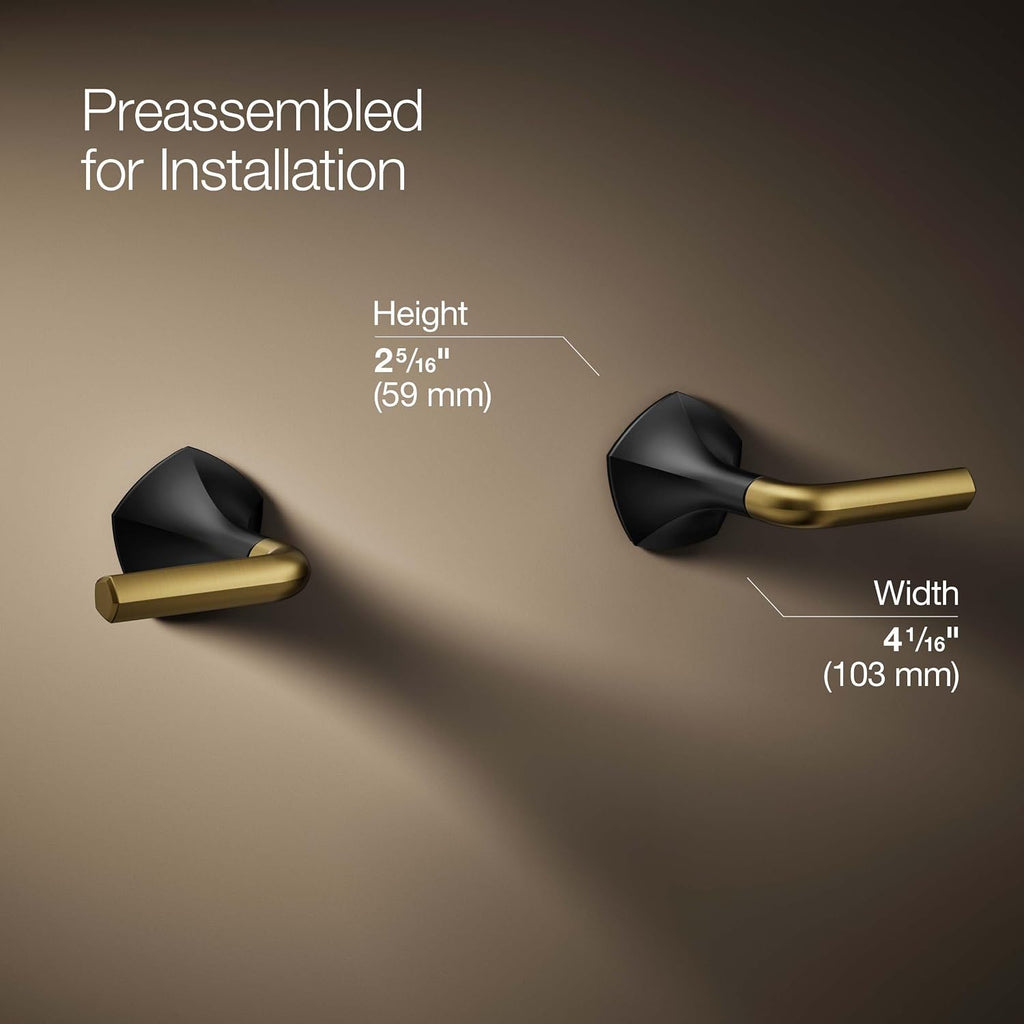 KOHLER T27013-4-BMB Occasion Wall-Mount Bathroom Sink Faucet Lever Handle Trim in Matte Black with Moderne Brass