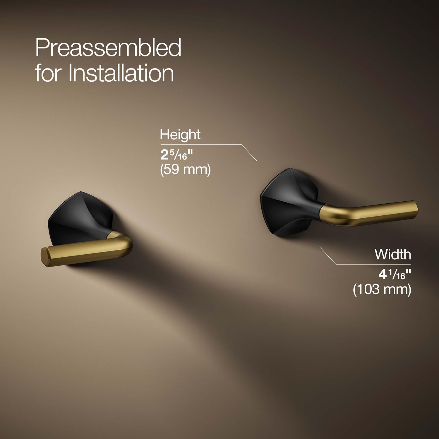 KOHLER T27013-4-BMB Occasion Wall-Mount Bathroom Sink Faucet Lever Handle Trim in Matte Black with Moderne Brass