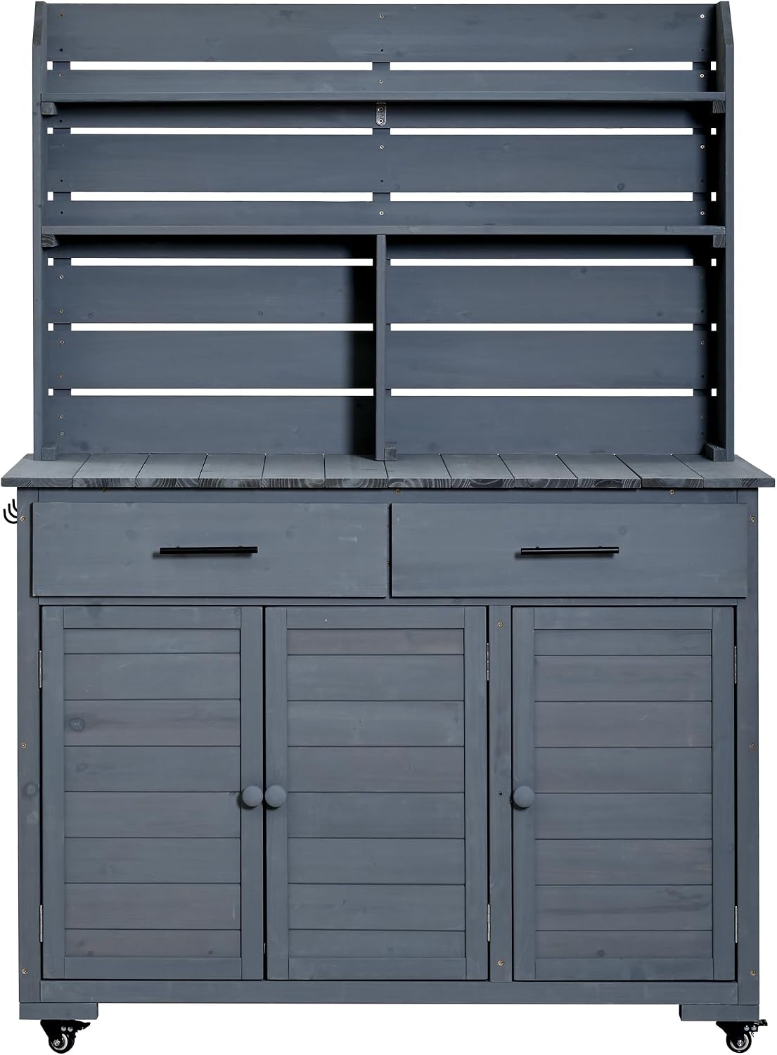 Multifunctional 3-in-1 Potting Bench Workstation with Storage & Wheels | Sturdy Fir Wood | Outdoor Garden, Patio, BBQ Prep Station (Gray-W)