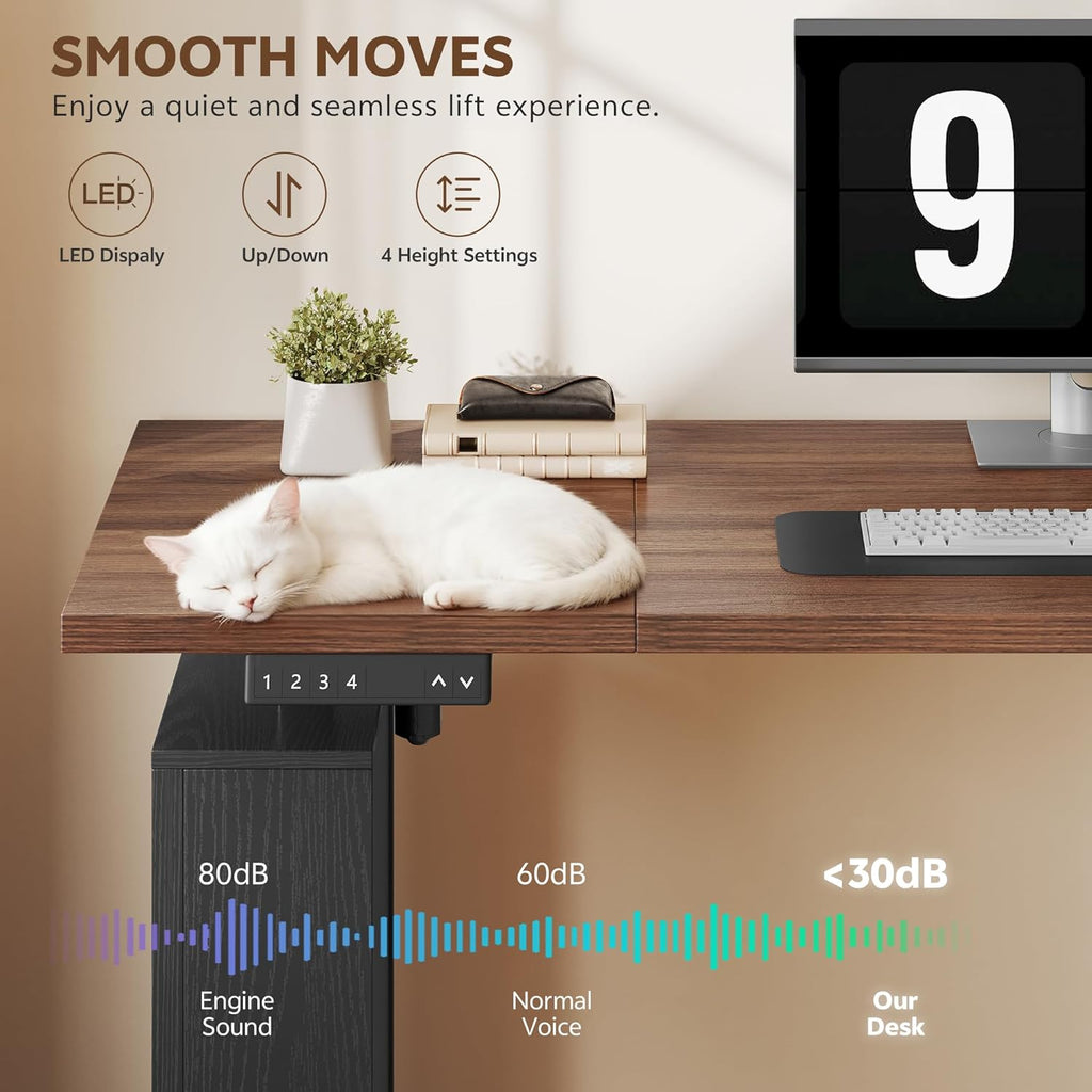 75.5 Inches Electric Standing Desk with Drawers Farmhouse Sit Stand Desk with Storage Adjustable Height Computer Desk with Power Outlets Printer Space for Home Office Black and Walnut