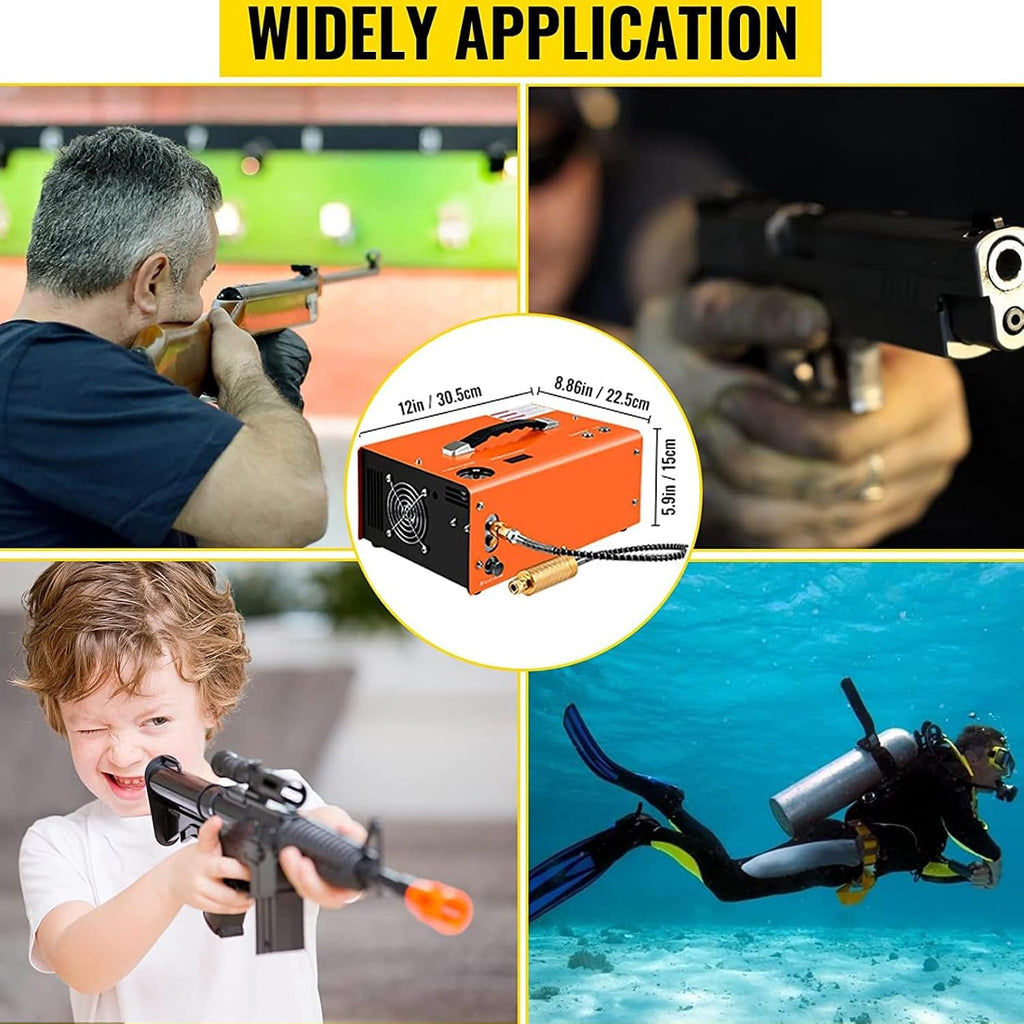 4500 PSI PCP Air Compressor - 12V/110V-240V, High-Pressure Electric Pump for Airgun, Paintball, Diving - Auto-Stop Feature for Safety - 30 MPa Output
