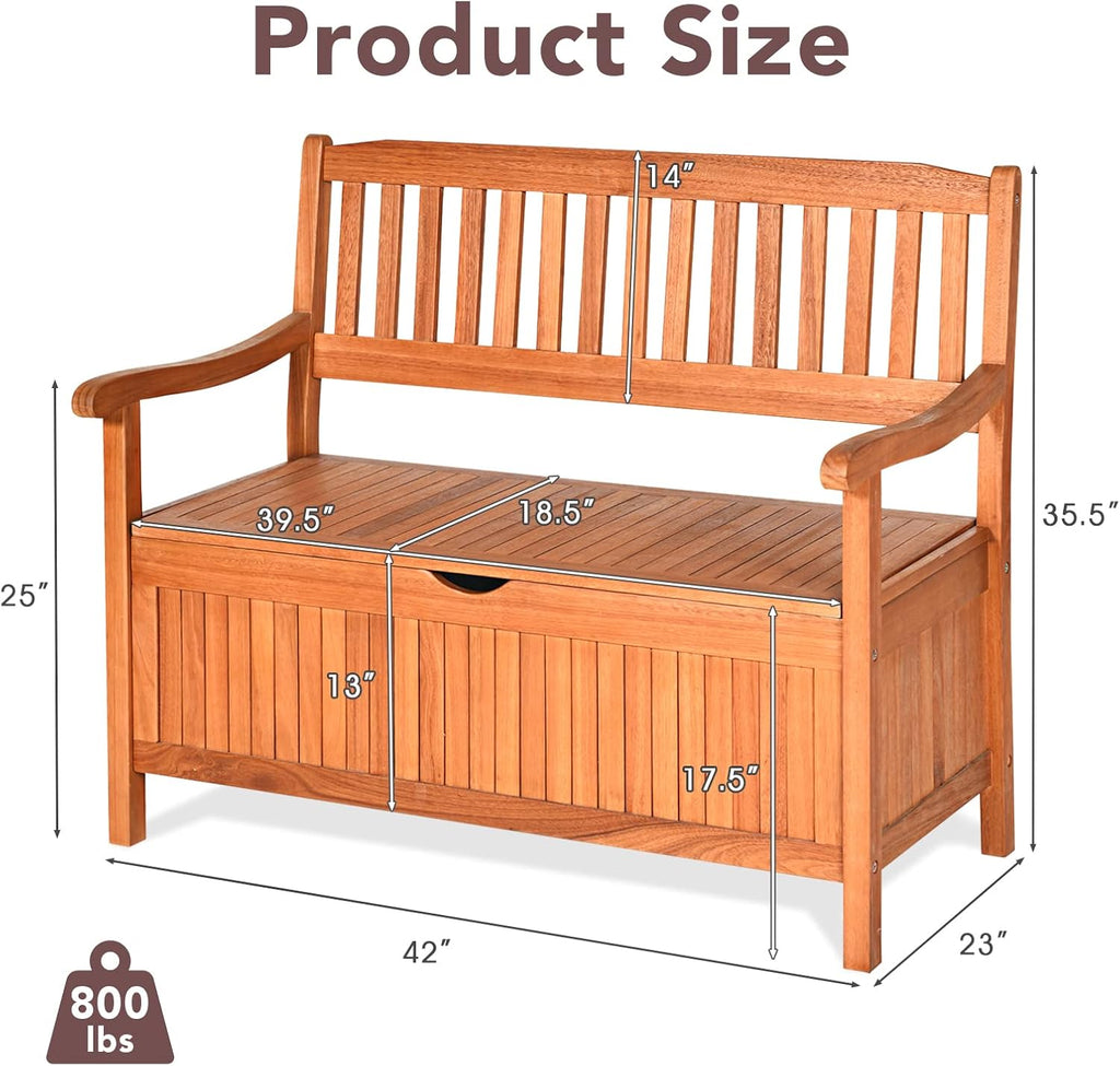 DORTALA 42'' Wooden Outdoor Storage Bench Large Deck Box, Entryway Storage Bench w/Inner Removable Dustproof Lining and Portable Handles for Patio Garden Balcony Yard Living Room