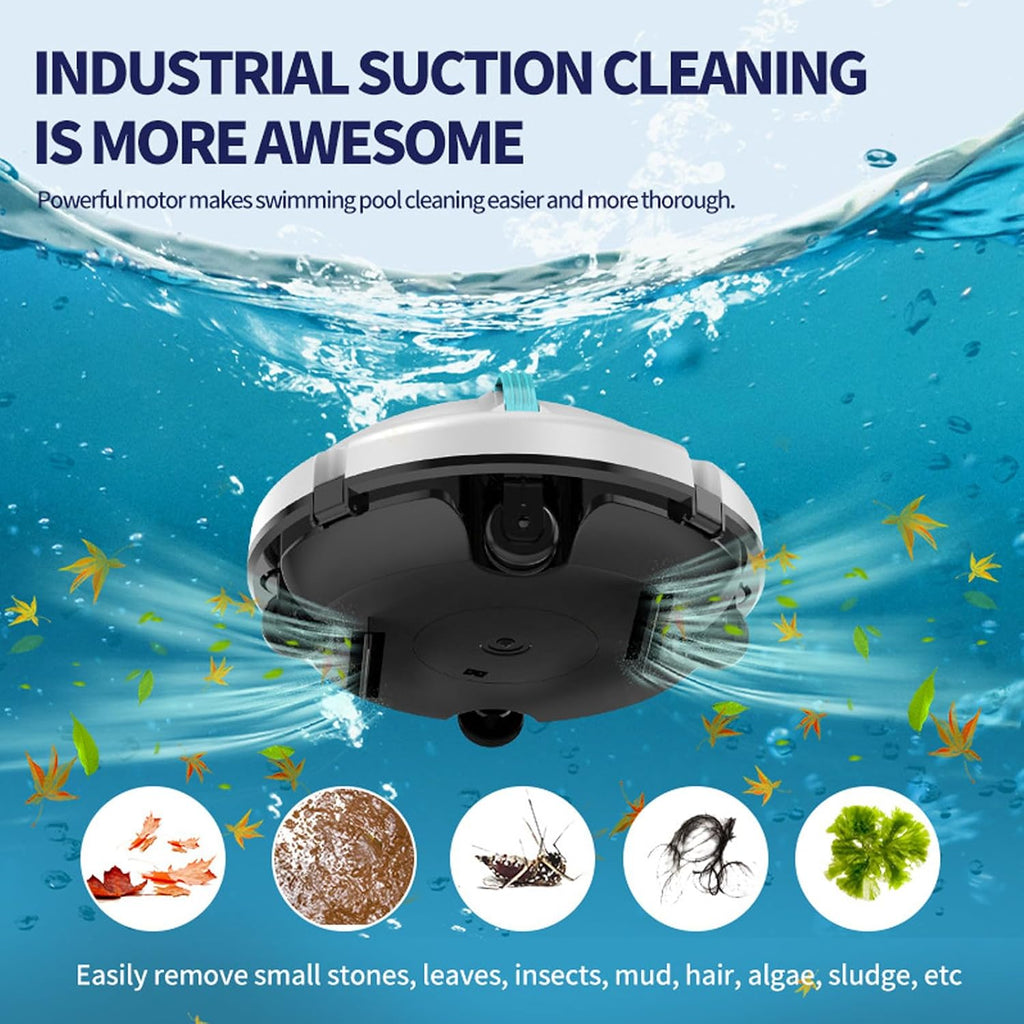 Professional Automatic Pool Cleaning Machine, Cordless Pool Vacuum Robot, with Dual Motor, 5200mAh Battery Self-Parking