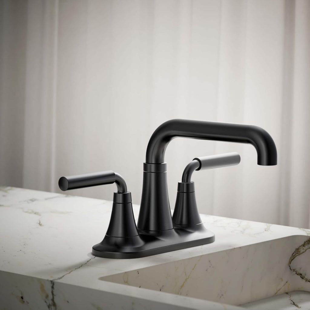 KOHLER K-27414-4K-BL Tone™ Centerset Bathroom Sink Faucet, Clicker Drain, Bathroom Faucets, 1.0 GPM, Matte Black
