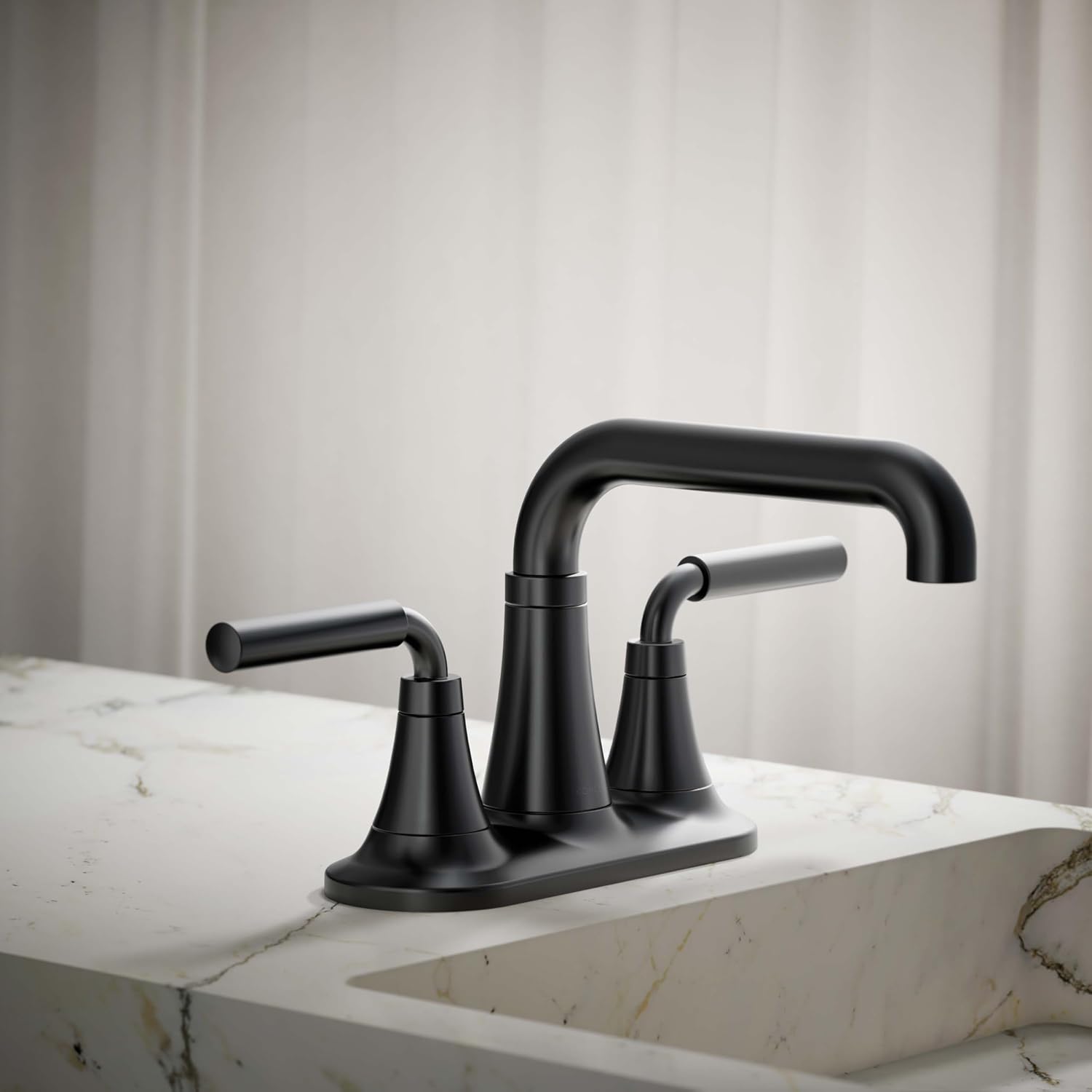KOHLER K-27414-4K-BL Tone™ Centerset Bathroom Sink Faucet, Clicker Drain, Bathroom Faucets, 1.0 GPM, Matte Black