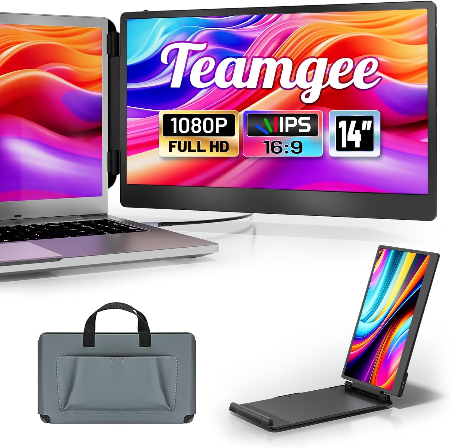 Teamgee Laptop Screen Extender, 14' IPS 1080 FHD Portable Monitor with Built-in Speakers & Kickstand, Compatible with Mac Windows Android Dex Harmony, S1 Laptop Monitor Extender Fits 13'-17' Laptops