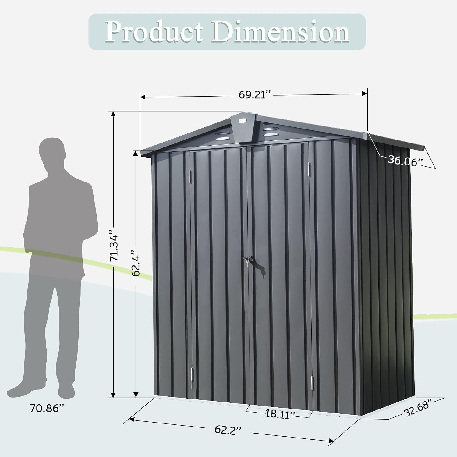 Domi Outdoor Storage Shed 5.7'x3', Metal Sheds Outdoor Storage with Lockable Doors & Air Vents for Patio Garden Lawn Backyard,Gray