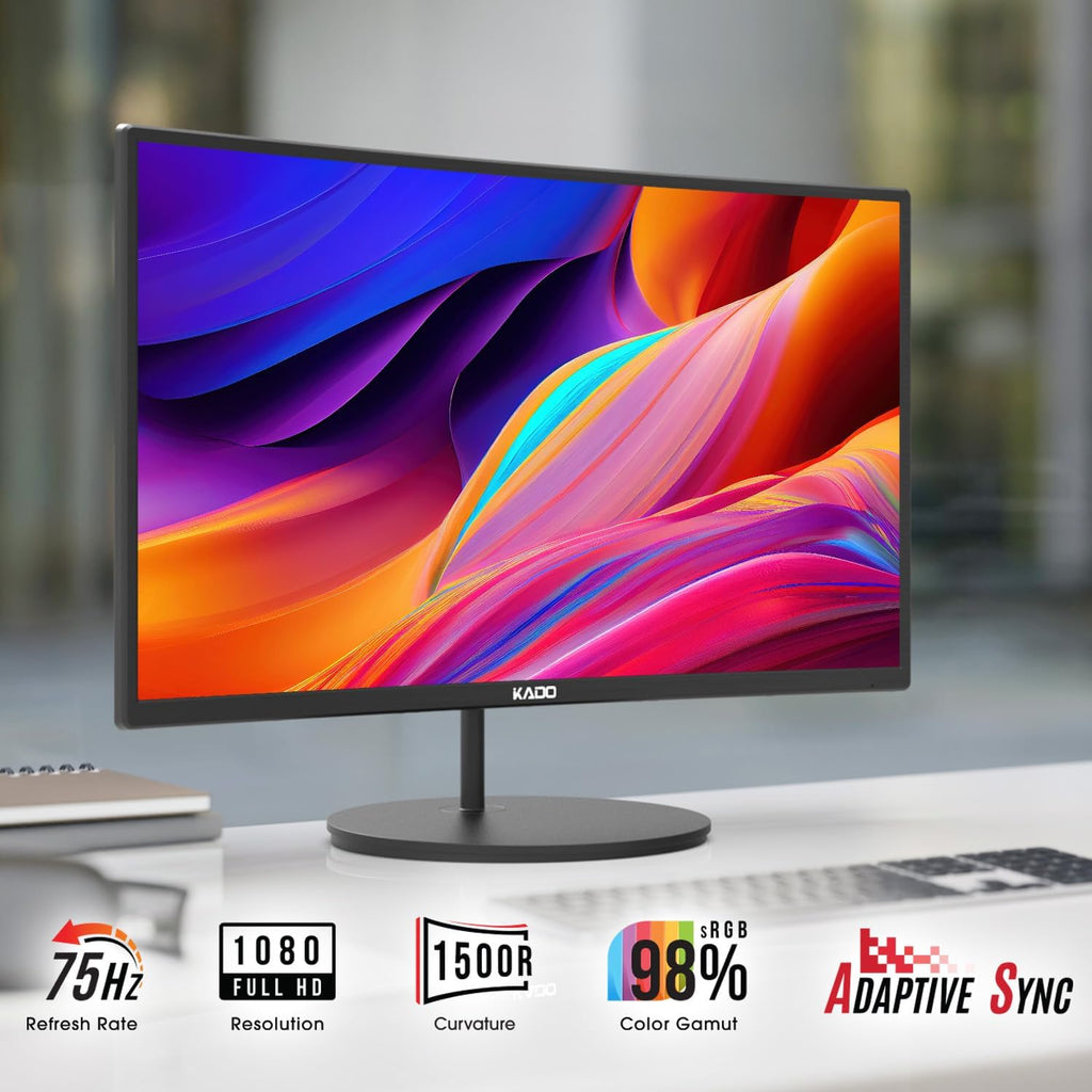 Kado Triple Monitor Setup - 3-Pack 27' Curved 1920x1080 Computer Monitor 1500R 75Hz VESA Mount HDMI Office Gaming Hybrid Built-in Speakers (C27X Trio Series)