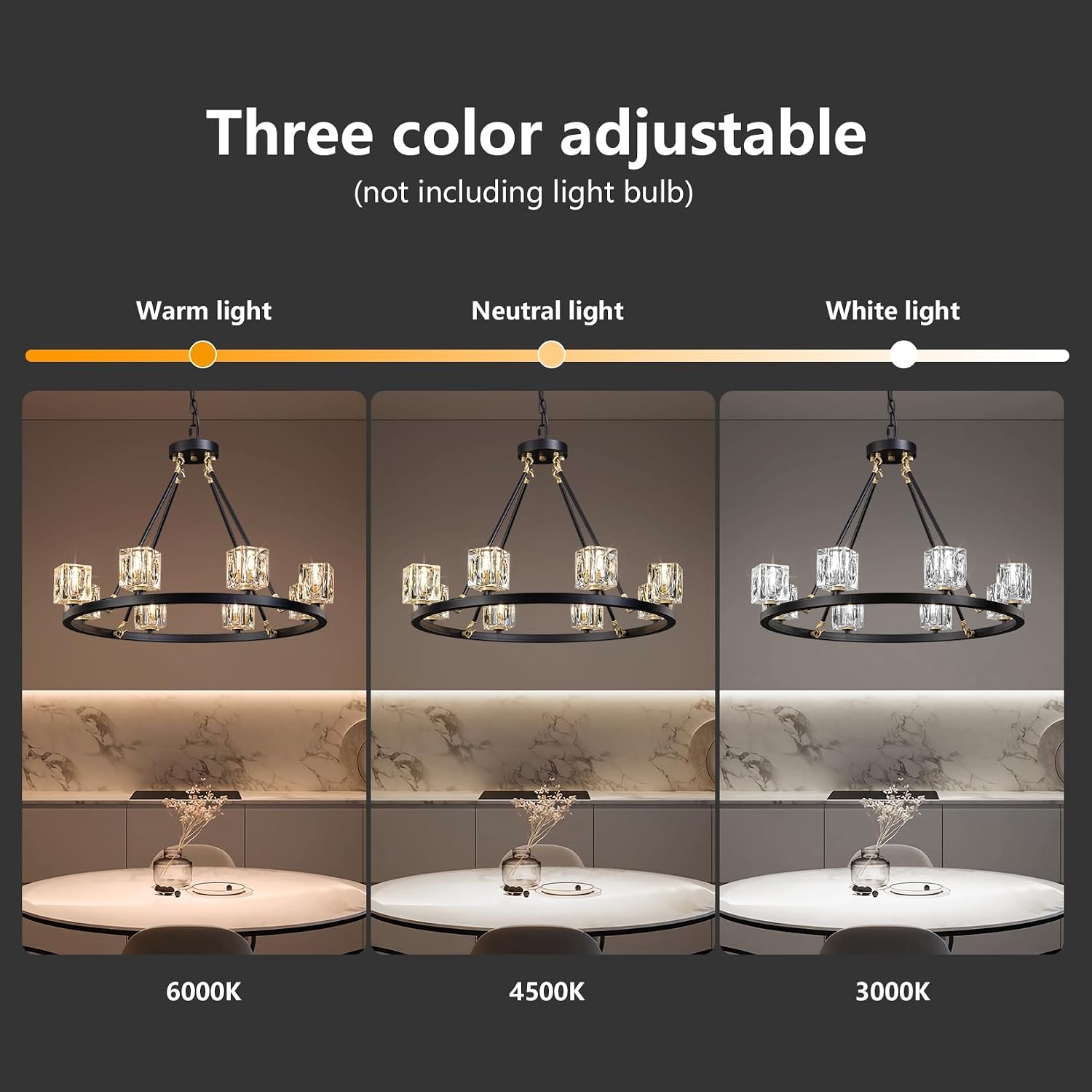 Black Wagon Wheel Chandelier, 8-Light Farmhouse Crystal Chandeleirs with Adjustable Height,Ceiling Hanging Light Fixture Pendant Lights for Living Room,Bedroom,Kitchen Island,Dining Room