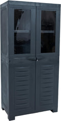 Sunnydaze 48.75' H Resin Garage Storage Cabinet - Garage Cabinet with 2 Acrylic Glass Doors - Freestanding Utility Storage for Laundry Room, Office, Basement - Charcoal